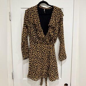 Free People Leopard-Print Wrap Dress in Brown and Black